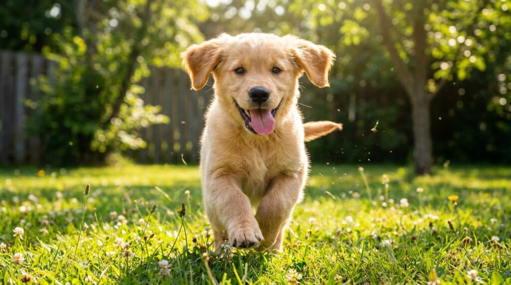 Happy and healthy puppy running