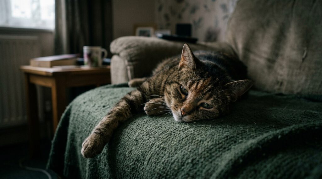sick lethargic cat lying down not moving warning signs