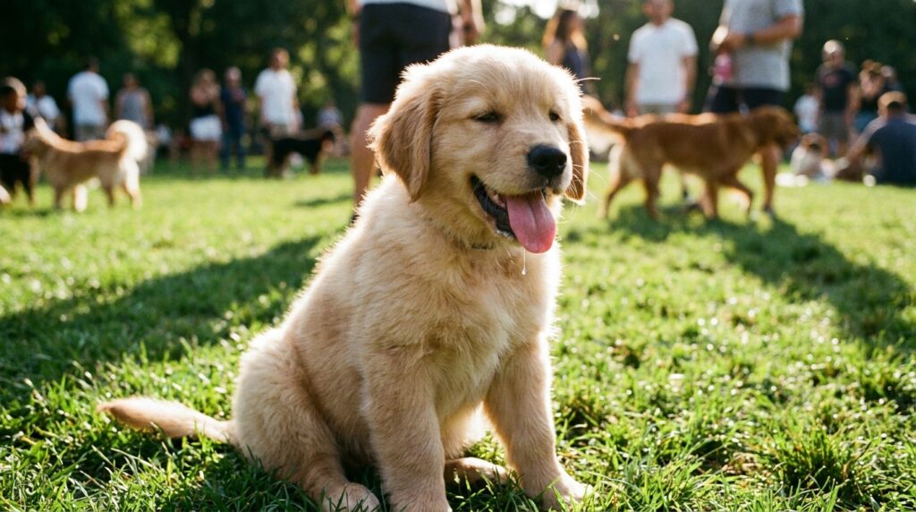 Puppy panting fast after playing in the heat