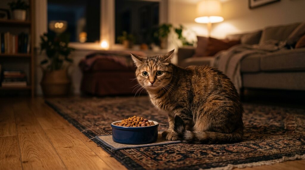 cat stopped eating overnight sitting next to full food bowl