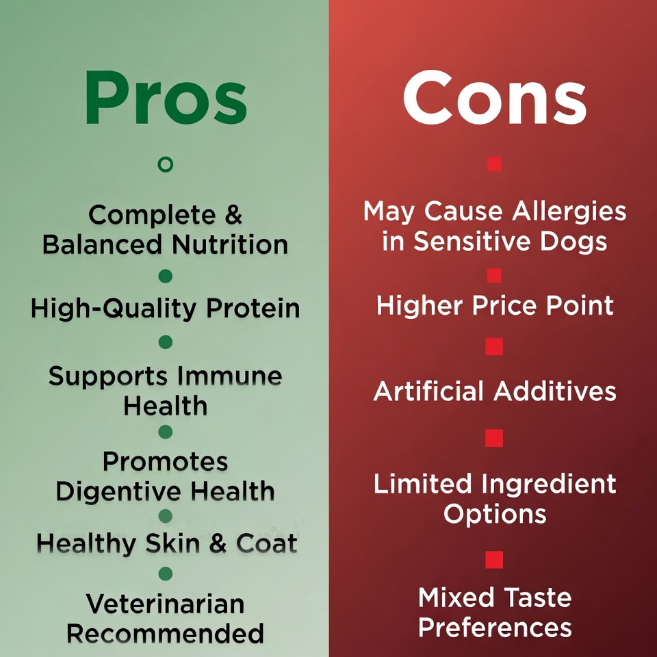 Purina Pro Plan dog food pros and cons comparison chart