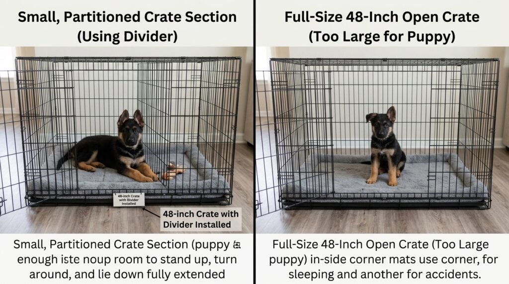 Correct crate size for a German Shepherd puppy using a wire crate with a divider panel