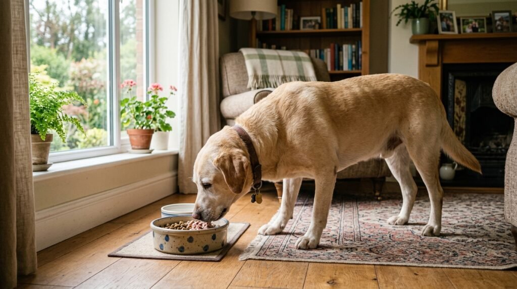 senior dog eating best pet food