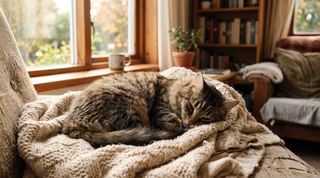 Sick cat lying down showing signs of cat illness