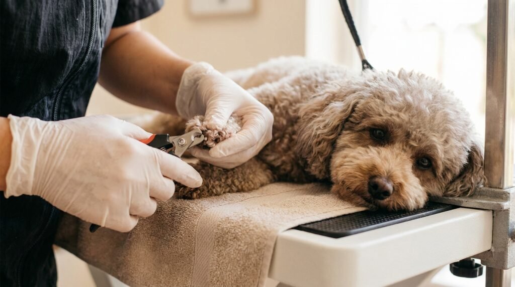 professional dog groomer near me trimming nails