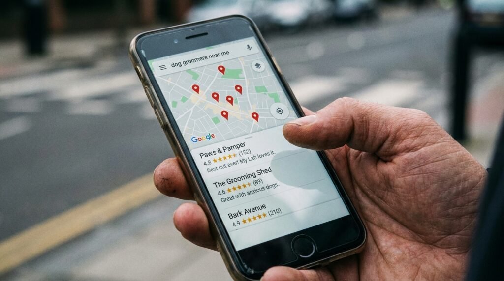 searching for a dog groomer near me on Google Maps